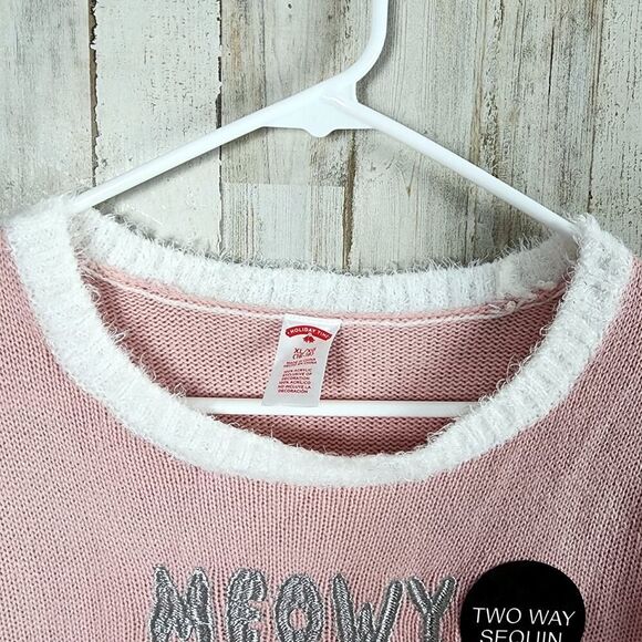 Holiday Time Holiday Sequin Meowy Kitty Cat Sweater Pink Size XL 16-18 - Picture 10 of 10